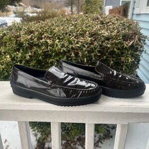 Tod's  Brown Patent Leather Loafer Shoes Women's Size  9